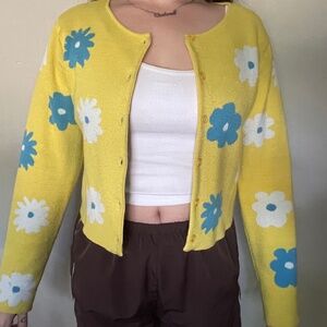 Yellow 60s Floral Cardigan
